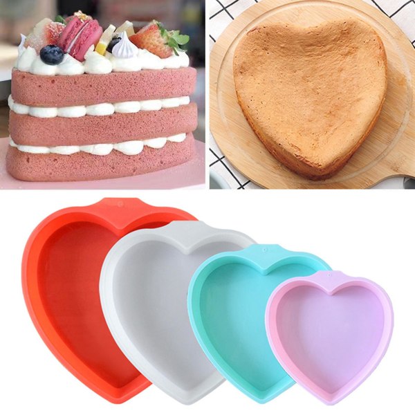 3 stk 4/6/8-tommer Love Heart Silikoneform Non-stick Food Grade Nem frigivelse DIY Hjemmelavet Dessert Chokolade Mousse Bageform Værktøj Pink