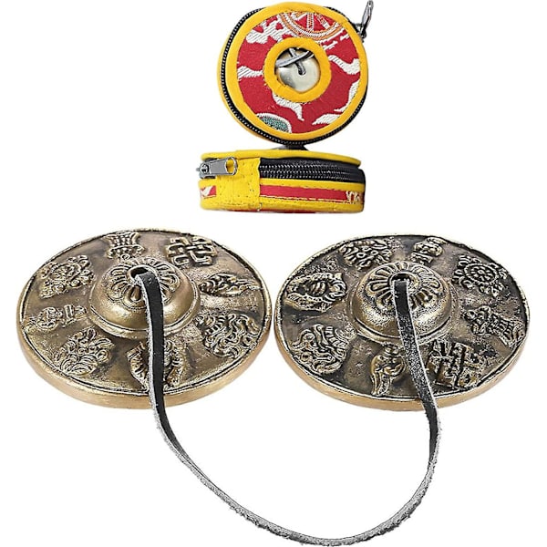 Tibetansk Tingsha Klokke Med Smuk Etui, Nepal Cymbaler Til Lydhealing, Yoga, Meditation, Mindfulness, Klokkespil, Astamangal - Otte Lykkebringende (lille, bra