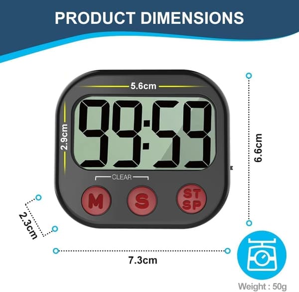 Køkkentimer, Digital Visuel Timer Magnetisk Ur Stopur Nedtællingstimer, Stor LCD-skærm med Store Cifre