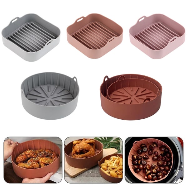 Fyrkantig Air Fryer Silikonform Non-Stick Bakplåt Silikon Gray 20.5cm