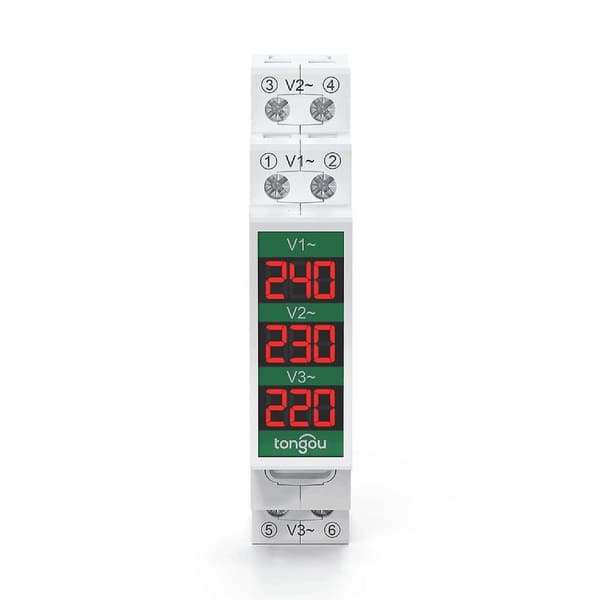 80~500V Trefaset 35mm DIN-skinne Montering Spændingsmåler Modulær Voltmeter Måler 3 LED Digital Display