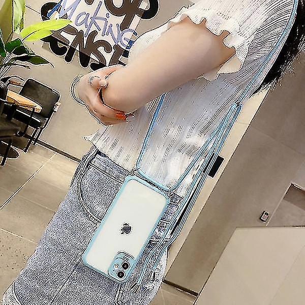 Strap Cord Chain Lanyard Phone case För Iphone 12 11 Pro Max Hang Transparent Cover Blå For iPhone 11