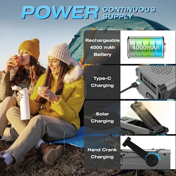 4000 mAh LED nødlys USB nødlys ny med lys radio utendørs camping radio solcellelading radio bærbar