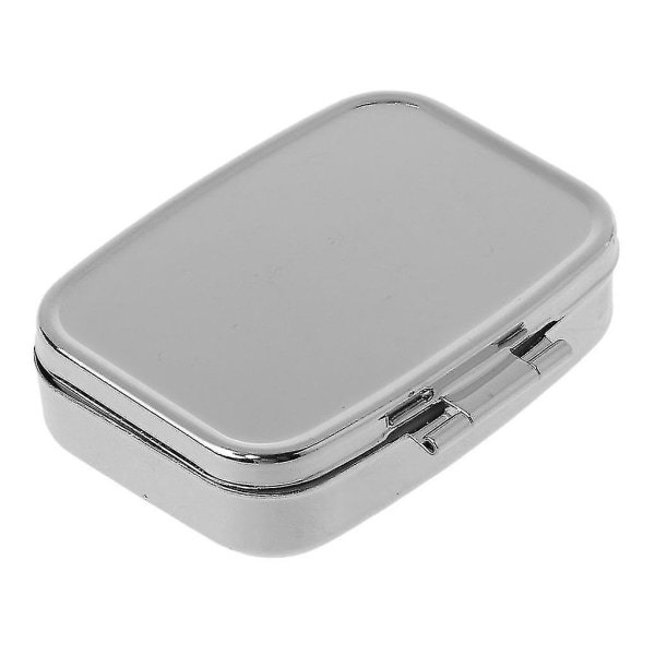 5,6 x 4,2 cm rektangulær form i rustfritt stål, liten pilleboks, ensfarget sølv, medisinorganisator, tablettkapselboks, dispenser