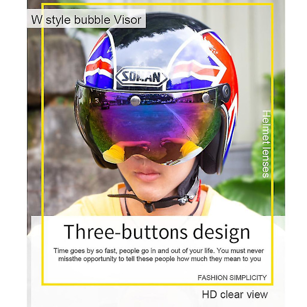 3-snäpp bubbelsköld visir öppet ansikte hjälm visir ansiktslins för motorcykelkörning Clear