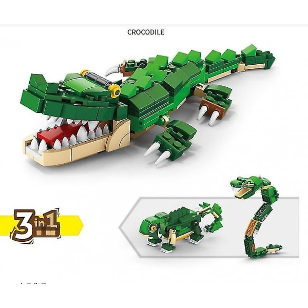 3-i-1 krokodille-byggeleke med leker fra ville dyr (194 deler) med gaveeske