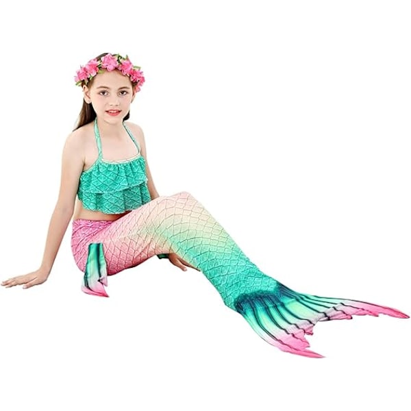 Havfruehale Børn Svømbar 3 stk. Piger Prinsesse Fiske Svømmedragt Bikini Badedragt & Blomster Hårbånd 110