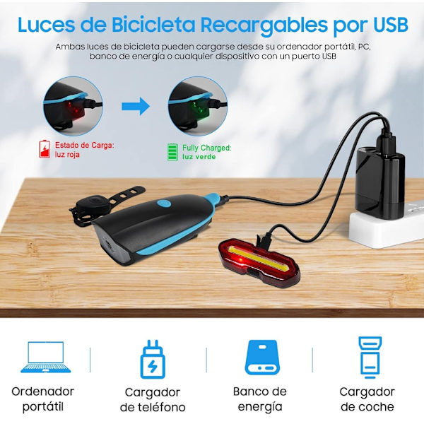 LED-pyöränvalo etu- ja takakellolla, USB ladattava, 1200mAh, superkirkas, IP65 vedenpitävä, 3+5 tilaa, maasto- ja maantiepyöräilyyn