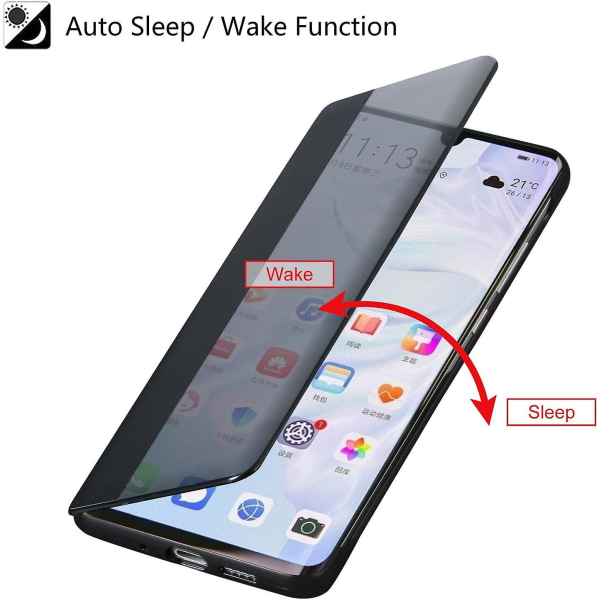 Huawei P30-etui, Smart View-læder-flip-etui, [strømbesparende tilstand][integreret beskyttelse](p30, sort)
