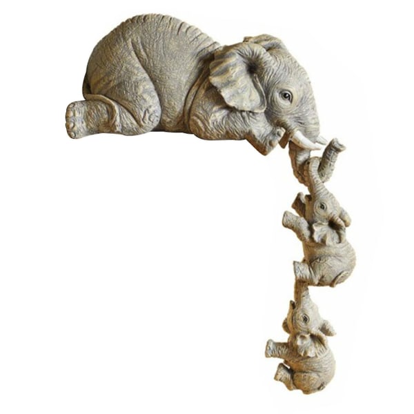 Elephant Sitter Handmålade Hartsfiguriner 3st Mor Och Två Bebisar Hängande