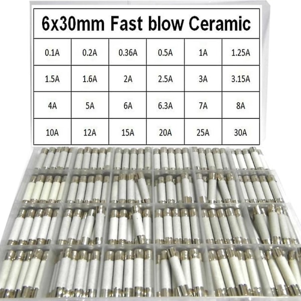 Fast Blow keraaminen sulake 240kpl/laatikko 24arvoa 6x30mm 250v 0.1a 0.5a 1a 1.5a 2a