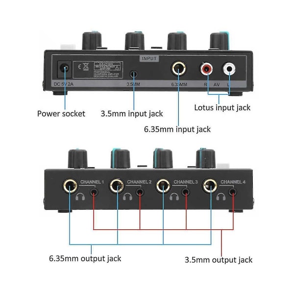 Kuulokevahvistin 4-kanavainen ferroseos/8-suuntainen stereomonitorisarja set kuulokevahvistin-eu-liitin