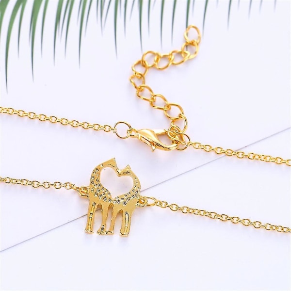 Dubbel Giraff Halsband Hänge Enkelt Kärlekshjärta Djurhalsband Silver Golden