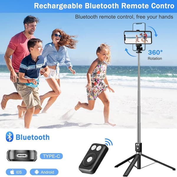 Selfie Stick Tripod with Fill Light, Phone Selfie Stick, Durable Stainless Steel Design, Bluetooth Remote Control and Stable Tripod Support