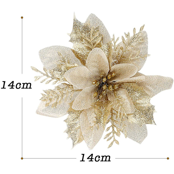 12 stk. Kunstige Julestjerner, Glitter Juleblomster til Bryllupsfest Juledekorationer (guld)