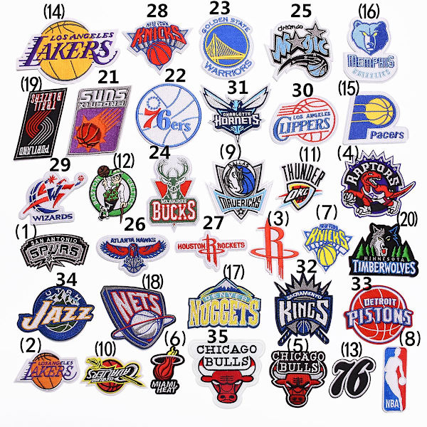 35 koripallojoukkueen logon kirjontakangastarraa, merkki, vaatelapputarrat, joukkueen logo, NBA-kirjontamerkki, joukkuemerkki
