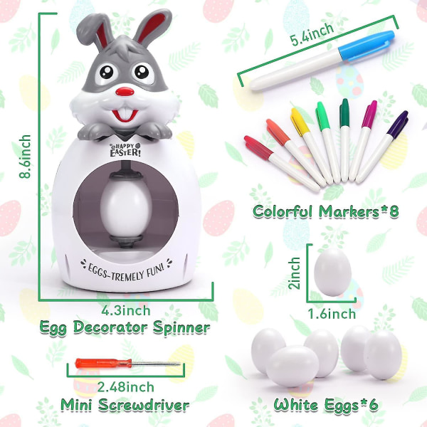 Påskpresenter för barn, dekorationssats för påskägg, färgspinnare för självmålande ägg med 8 färgglada markörer och 6 vita ägg, kaninpåskleksaker för pojkar, påsk