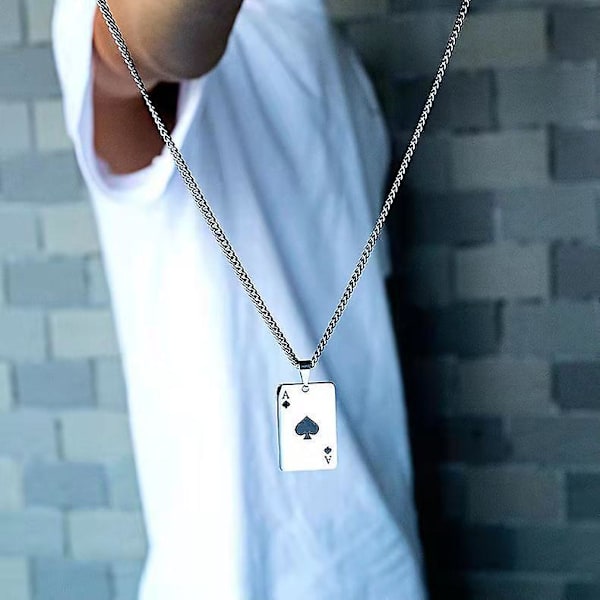 Lycka till Ess Spader Hänge Ess Pokerkort Smycken Rostfritt Stål Cool Punk Ess Hjärter Charm Halsband