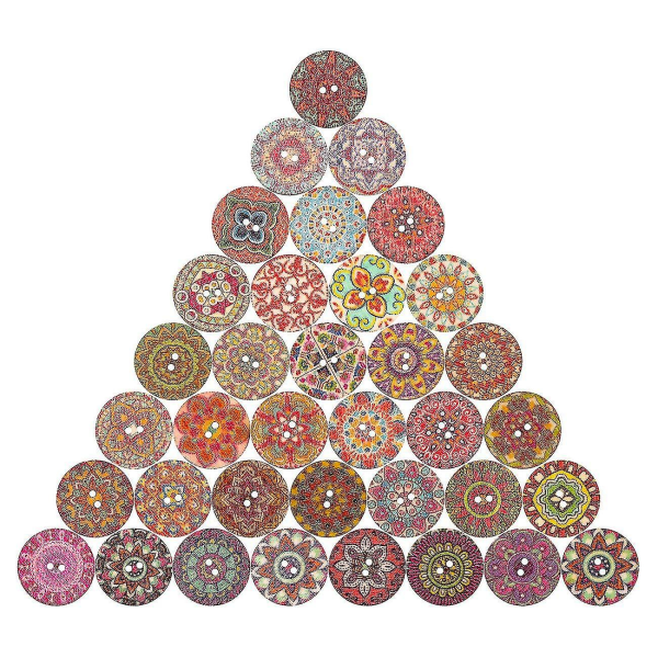 100 kpl sekoitettuja pyöreitä puisia nappeja värikäs retronappi askarteluun ompelu koristelu kukka maalattu - 20mm