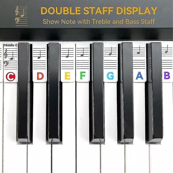Aftageligt klaver keyboard Noteetiketter Genanvendelige Silikone 88 Keys Klaver Notes Guide Stickers Colorful