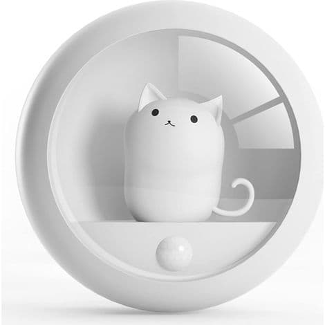 Kattformet nattlys med stativ, oppladbart, dimbart, bærbart hvitt vegglys