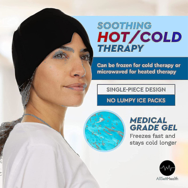 Migrenehatt Fitting Gel Ice Hodepine Migrene Relief Hat, Cold Therapy Migrene Relief Cap, Komfortabel strekkbar ispakke øyemaske Blue