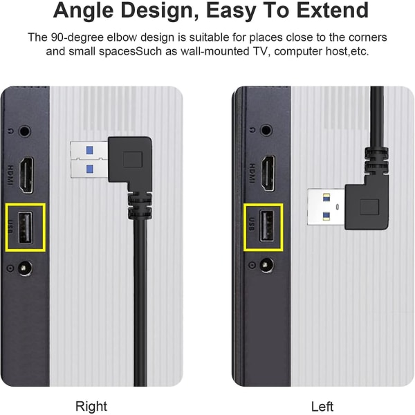 2 kpl USB 3.0 uros-naaras jatkojohtoa vasen ja oikea kulma (20 cm)