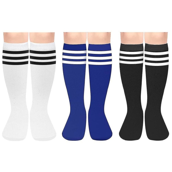 3 par fodboldstrømper til børn Knæhøje sokker bomuld tre striber sokker ensartede sokker til drenge piger