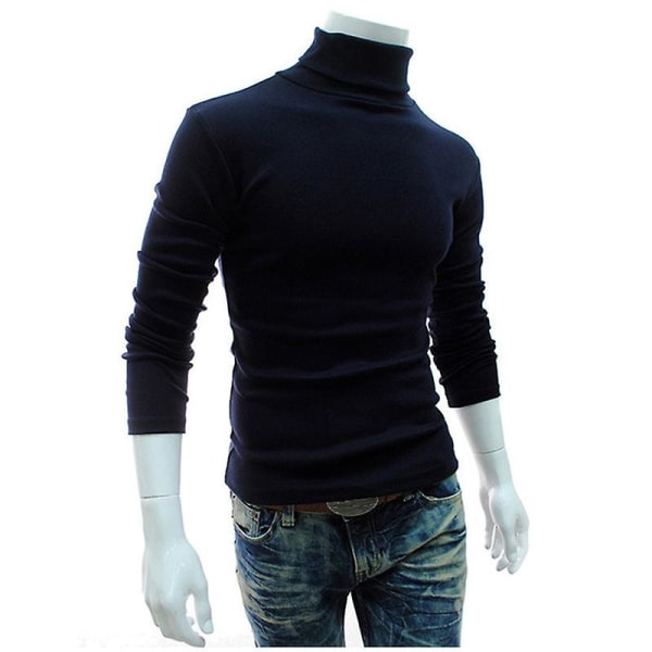 Menn Polo Roll Turtle Neck Pullover Strikket Jumper Topper Genser skjorte Navy Blue M