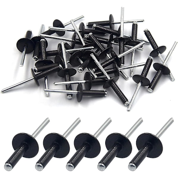 50 stk. aluminium blindnitter med stor flange 4,8 mm x 20 mm, pakke med 50 (sort)