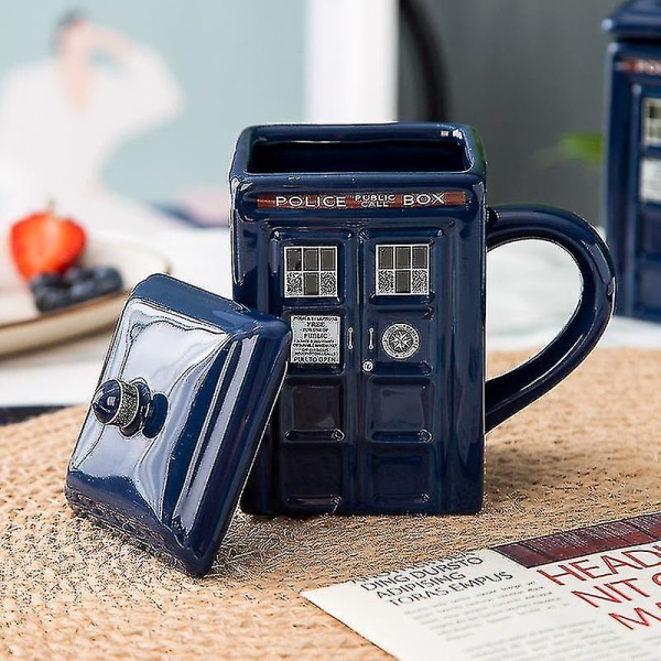 Doctor Who Tardis-krus Kaffe-te-kopp Politiboks Keramikkkrus Med lokkdeksel Bursdagsgave