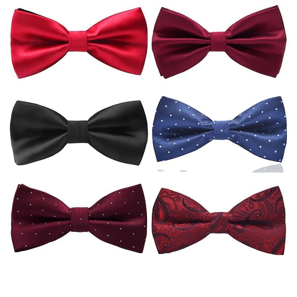 6 pakker Elegante justerbare forbundne sløjfer til mænd drenge i forskellige farver