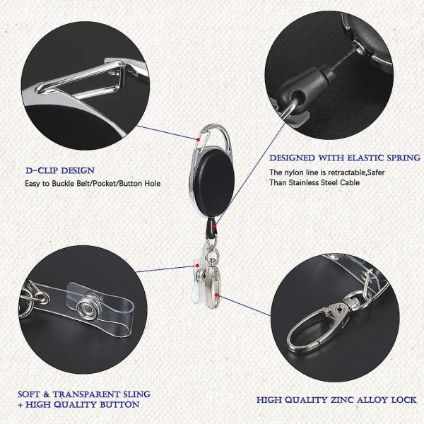 Badge Reel, 3 stk. Reel Clips Uttrekkbar Badgeholder med Nøkkelbelte Reel For Lmell Key