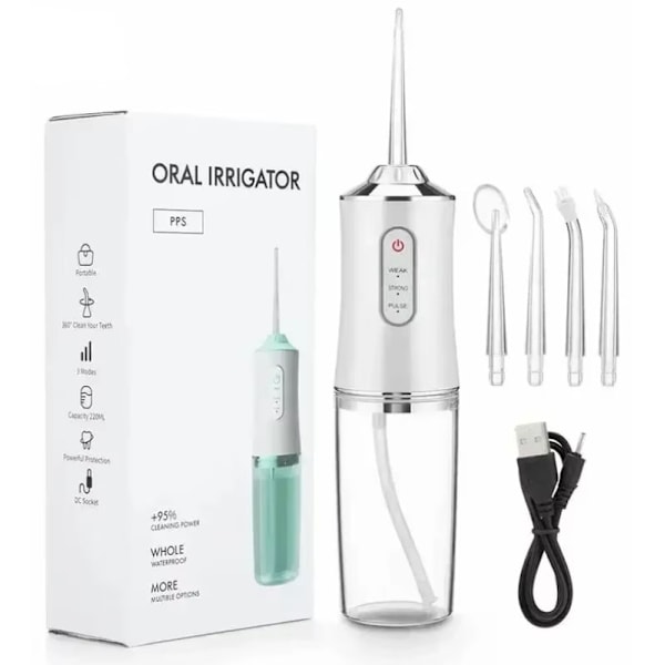 Dental Water Flosser Spotlight – Ammattimainen ja kannettava suihkulaite terveempiin ja valkoisempiin hampaisiin, valkoinen Vit White