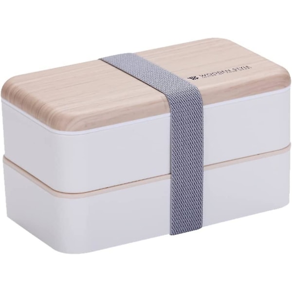 Matboks, lunsjboks med 2-lags bestikk, japansk Bento-boks for barnet eller den voksne, til skole eller jobb (hvit)