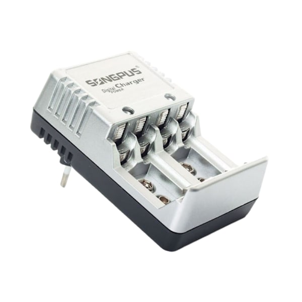 4x Batterioplader - AA, AAA & 9V Batterier Sølv