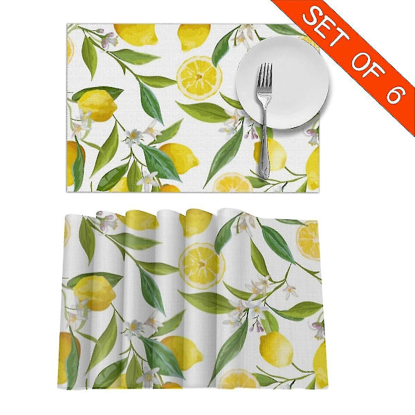 Set med 6 frukt sitron blomstermønster plassmatter for spisebord plassmatte i kjøkken tilbehør Cu