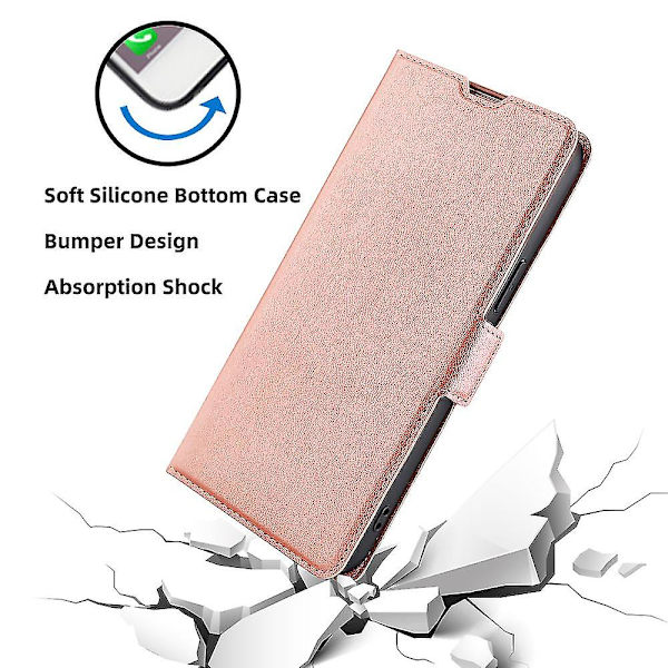 For Nokia C32 PU-Lær Smarttelefonetui Med Kortspor Ripebestandig Telefonstativdeksel Rose Gold