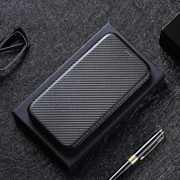 Kompatibel med Vivo Y22/Y22s 2022 Carbon Fiber Pattern Premium Flip Case med kortholder magnetisk lukking Black