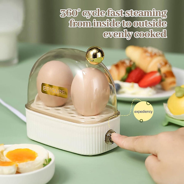 Eggkoker for 2 egg, Kompakt elektrisk eggdamper, Beste eggkoker koker alle tre kokegrader - Bløt, Medium, Hard White