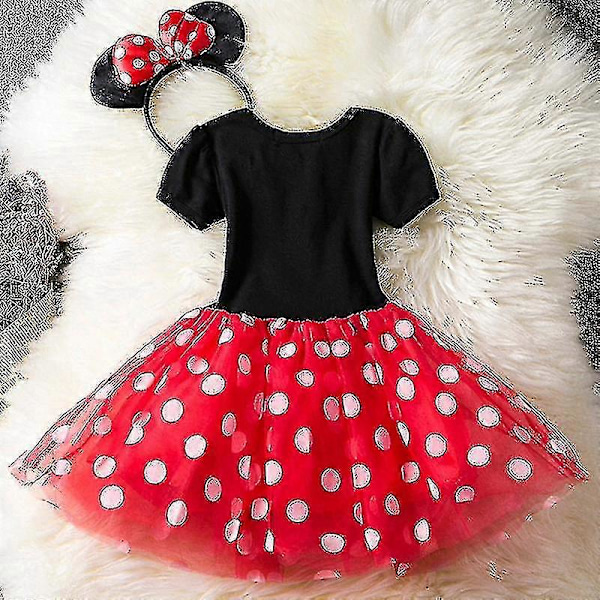 Flickor Minnie Mouse Prickig Födelsedagsfest Rosett Tyll Tutu Klänning Red 4-5Years