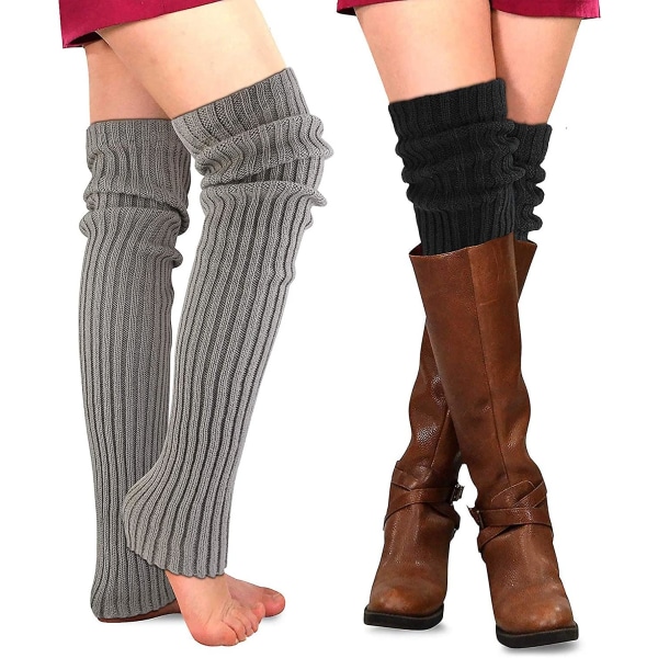 2 par vinterbeinvarmere for kvinner, lårhøye sokker over knefotløse sokker
