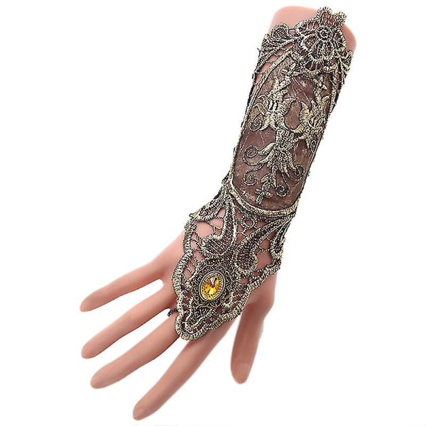 Gotisk Steampunk Lace Cuff Fingerløs hanske Arm Warmer Armbånd Svart Gull