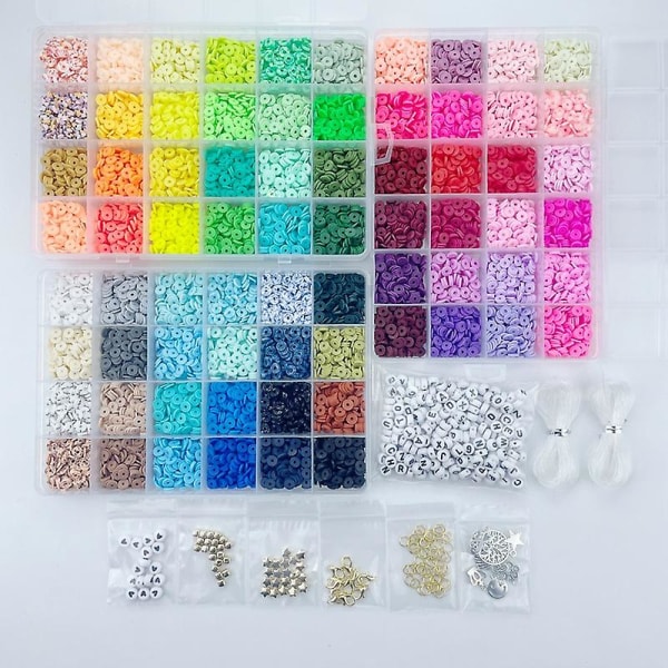 3000 stk lerperler til smykkefremstillingssæt, 24 farver spacer Heishi perler flade runde polymerlerperler med bogstavperler Smil