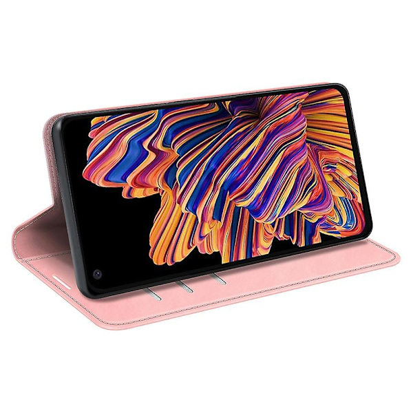 För Samsung Galaxy Xcover Pro PU Läder TPU Fodral Ställ Magnetisk Skin Touch Flip Plånbok Telefonfodral Pink