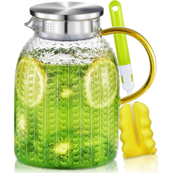 Glass Vannkanne, Glasskanne Vannkanner med Lokk, Varmebestandig Mugge Vannkaraffel, Glass Melkekanne Juicekanner med Lokk for Kjøleskap