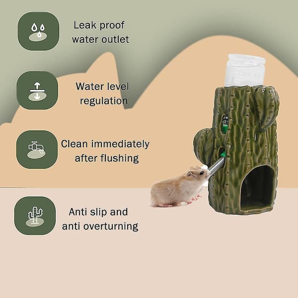 2-pack, Droppfri Hamstervattenflaska med Stativ, Dekorativ för Glastankar, Möss