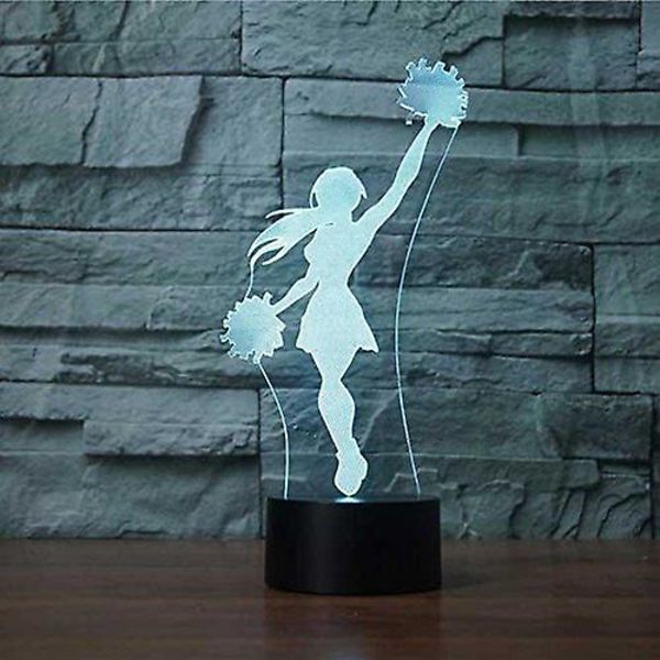 Wekity 3D Nyhet Cheerleader Nattlampa 7 Färgers Ändring LED Bordslampa Akryl Platt ABS Bas USB Laddare Heminredning Leksak Födelsedag Jul Barn C