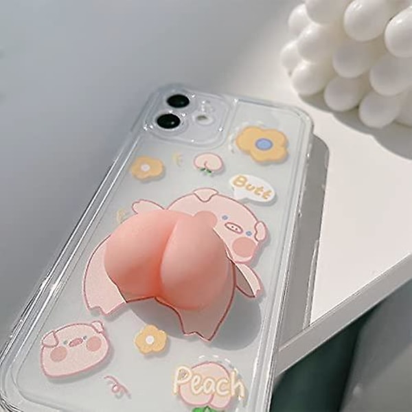 Telefonveske For Iphone 11 Pro Max, Morsom Nyhet Waving 3d Klembar ferskenrumpe Rosa Piggy Happy Pig Veske Gjennomsiktig myk Tpu silikongummiveske He