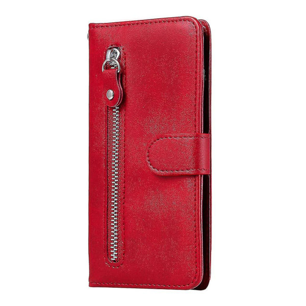 Nyt pung etui kompatibelt med Samsung Galaxy A40, premium Pu læder magnetisk lukning kortslots Støtte lynlås lomme Blødt Tpu flip cover - rød